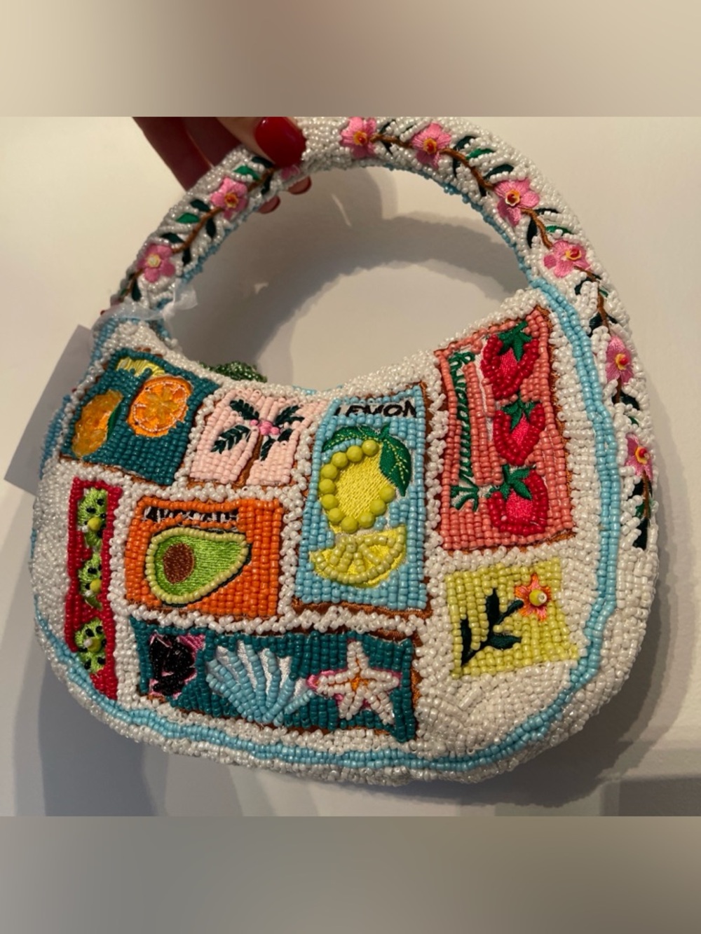 New viral Beaded Fruit & Floral Mini Handbag - Multicolor- lemon zipper charm